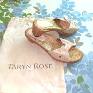 Tayrn Rose Designer Leather Block Low Heel Sandals. Rare find